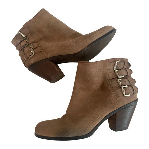 Sam Edelman Womens 7.5 Lucca Suede Buckle Ankle  Booties Boots Brown 2.5" Heel - Picture 2 of 13